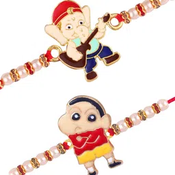 Vighnaharta Set Of 2 Gold-Plated Artificial Beaded Thread Rakhis image 3