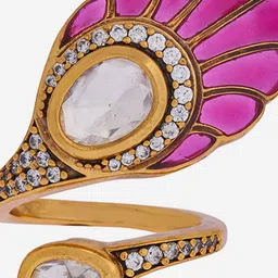 Kushal's Fashion Jewellery Victorian-Plated Ruby Kundan Studded Ethnic Finger Ring image 3