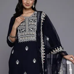 KSUT Women Navy Blue Viscose Rayon Kurta Sets image 1