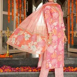 KALINI Women Floral Printed Regular Kurta with Trousers & Dupatta image 3