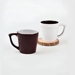 Storepedia Brown & White 2 Pieces Textured Ceramic Glossy Cups image 5