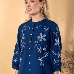 Readiprint Floral Embroidered Mandarin Collar Straight Shirt & Trouser image 5