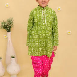 JUNITOS Boys Bandhni Printed Regular Pure Cotton Kurta with Dhoti Pants image 3