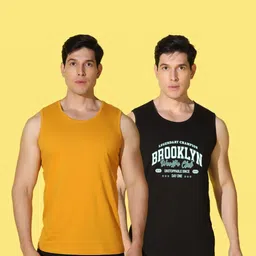 WOOSTRO Men Pack of 2 Typography Printed Round Neck Cotton Slim Fit Sports T-shirts image 4