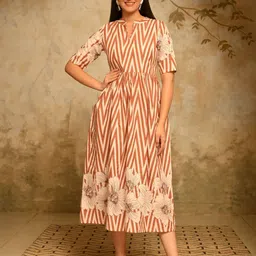 DECKEDUP Women Abstract Printed A-Line Midi Dress-picture-37
