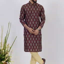 azania Men Floral Printed Regular Kurta with Pyjamas image 5