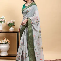 AWRIYA Floral Zari Linen Blend Saree image 4