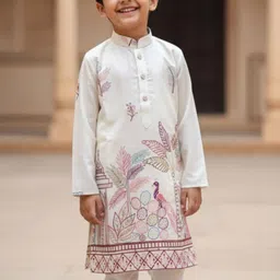 Lagorii Boys Ethnic Motifs Embroidered Regular Thread Work Kurta with Churidar image 3
