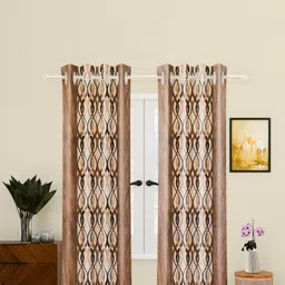 Aura Brown & Beige 2 Pieces Geometric Long Door Curtains-picture-29