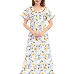 NIGHT QUEEN Floral Printed Pure Cotton Maxi Nightdress-picture-29