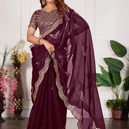 THE HOUSE OF QUALITY Embellished Zari Tissue Heavy Work Tussar Saree image 2