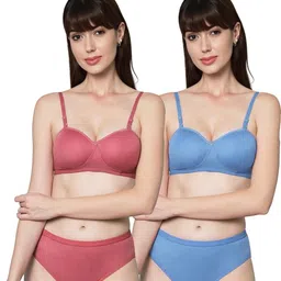 samvar Women Red,Blue Cotton Bra Panty Set for Lingerie Set Undergarments Pack of 2-picture-26