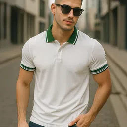 VEIRDO Men White Solid Regular Fit Pure Cotton Polo T-Shirt-picture-20