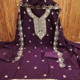 DIVASTRI Embellished Zari Work Gerogette Unstitched Dress Material image 3