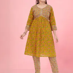 Muhuratam Girls Ethnic Wear Yellow Colour Floral Print With Lace Work Cotton Kurti-picture-15
