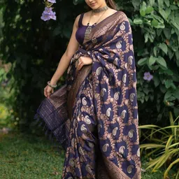 Zenophily Blue Women Woven Design Kanjivaram Pure Silk Saree-image-31