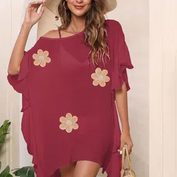 JC Mode Women Self Design Round Neck Swimwear Cover Up Top-image-91