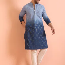 KISAH Men Ombre Embroidered Regular Sequinned Kurta with Trousers-picture-11