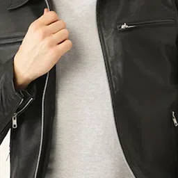 Leather Retail Men Biker Jacket with Patchwork image 2