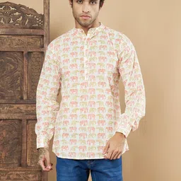 FABRIC FITOOR Animal Printed Mandarin Collar Regular Pure Cotton Straight Kurta-picture-44