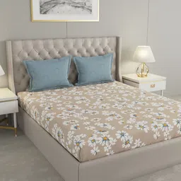 Raymond Home Beige & White Floral 110 TC Queen Bedsheet with 2 Pillow Covers-image-43