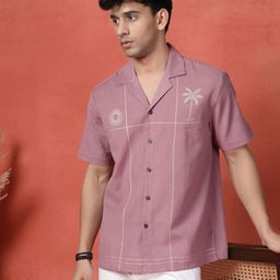 Sangria Embroidered Cotton Cubans Collar Shirt-picture-38