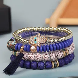 MEENAZ Set Of 4 Gold-Plated Artificial Stone Studded & Beaded Charm Bracelets-picture-14