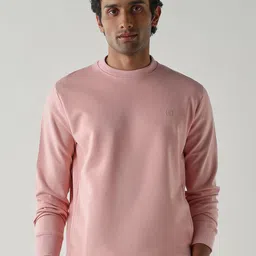 Reid & Taylor Men Ribbed Round Neck Long Sleeves Cotton Pullover Sweatshirt image 1
