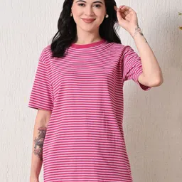 Myrung Women Bio Finish Striped Round Neck Cotton T-shirt-image-61