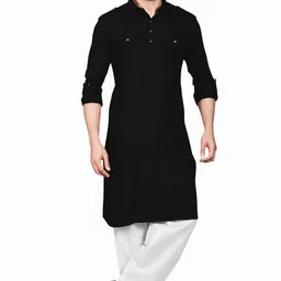 be active Pathani Salwar Kurta Set Cotton, Solid Pattern for Wedding, Festivals, Full Sleeves High Neck image 2