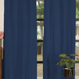 URBAN SPACE Waffle Navy Blue 2 Pieces Cotton Door Curtains image 3