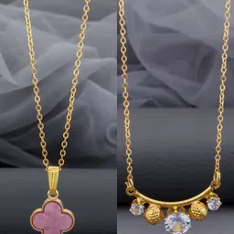 Birado Jewellery Set Of 2 Stainless Steel Gold-Plated Artificial Beaded Minimal Chain-image-72