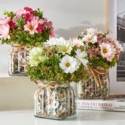 Home Centre White & Green Artificial Flower With Pot image 5