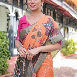 MAHARANI COUTURE Bandhani Print Zari Pure Linen Banarasi Saree image 2