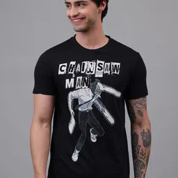 Free Authority Chainsaw Man Printed Round Neck Pure Cotton Regular Fit T-Shirt-image-3