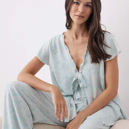 Trendyol Women Printed Tie-Up Neck Top & Pyjamas Nightsuit-picture-14