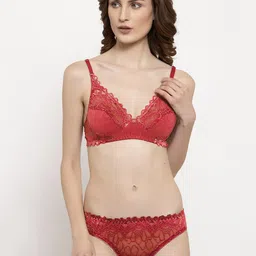 samvar Women Red,Pink,Maroon Net Bra Panty Set for Lingerie Set Undergarments Pack of 3 image 4