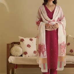 KALINI Women Ethnic Motifs Regular Sequinned Kurta with Trousers & With Dupatta image 4