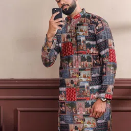 Koshin Men Ethnic Motifs Printed Festive Cotton Straight Kurta image 5