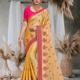 Mitera Ethnic Motifs Embroidered Silk Blend Heavy Work Saree-picture-26