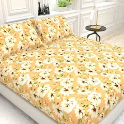 THE WHITE MOSS Peach-Coloured Floral 220 TC King Bedsheet with 2 Pillow Covers image 2