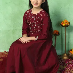 BAESD Girls Embroidered Fit & Flare Maxi Ethnic Dress With Dupatta image 2