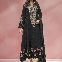 DEALBAZAARS CORPORATION WITH DB LOGO Floral Embroidered Semi-Stitched Dress Material-image-12