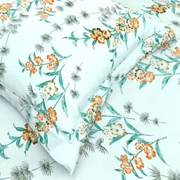 THE WHITE MOSS Blue & Orange Floral 220 TC Queen Bedsheet with 2 Pillow Covers-picture-17