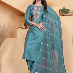 AVNISA ENTERPRISE Women Ethnic Motifs Embroidered Kurta with Trousers & Dupatta image 5
