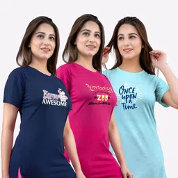 AMAHA FASHIONS Women Typography 3 Printed T-shirt image 1