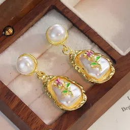 DIVASTRI Gold Plated Artificial Stones Studded Floral Korean Drop Earrings image 4