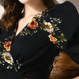 ZEUGEN Floral Print Puff Sleeve Mini Dress image 4