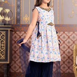 Sangria Girls Floral Printed Sequined Sleeveless Kurta With Sharara & Dupatta image 4