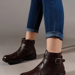 Kliev Paris Women Solid Casual Block-Heeled Regular Boots With Buckle-image-87